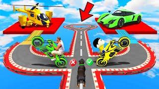 SHINCHAN AND FRANKLIN TRIED THE RIGHT WRONG ROAD PARKOUR CHALLENGE WITH BIKES CARS IN GTA 5