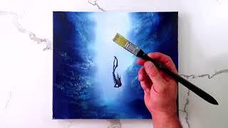 Deep Dive | How to paint a diver in underwater cave | Acrylic step by step painting demonstration