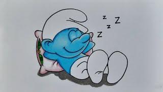 CARA MENGGAMBAR SMURF TIDUR // MENGGAMBAR SMURF // GAMBAR KARTUN SMURF