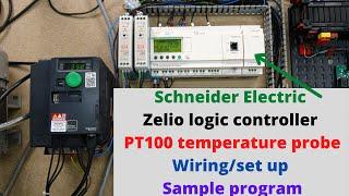 Schneider Electric Zelio logic controller PT100 temperature probe wiring/set up, sample program. Eng