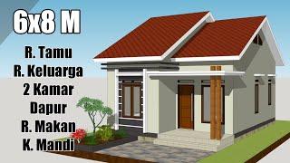 Rumah Kecil Super Lengkap !! - Desain Rumah Minimalis Sederhana 6x8 Meter 2 Kamar Tidur