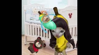 BANANA CAT  BABY IS ATTACKED BY MONSTER AND MOM IS SUPERMAN #catmemes #cat #bananacat #shorts #fyp