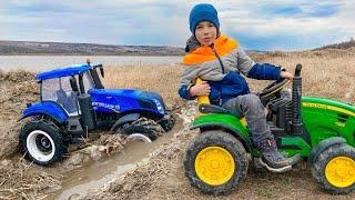 Darius Plays with Tractor in the mud and Learns Traffic Signs for kids