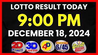 Lotto Result Today 9PM Draw December 18, 2024 | 2D, 3D Swertres, 4D, 6/45,  6/55, PCSO#lottoresult