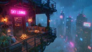 ️ Cyberpunk Balcony With Dark Ambient Music & Neon City Ambience | Sci-Fi Night 2077