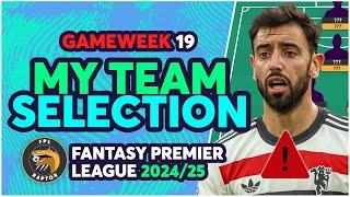 BRUNO RED CARD  | MY FPL GAMEWEEK 19 TEAM SELECTION | Fantasy Premier League Tips 2024/25