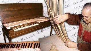 The harpsichord. Strings and keys combined to make this instrument step by step by hand