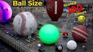 ball size at 100 times Scale Comparison | if ball size increased by100 times