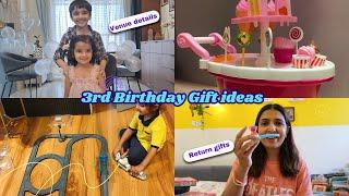 3rd birthday gift ideas | Return Gifts | Birthday Party Venue | Meera turns 3