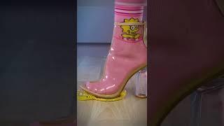 Pink socks in heels slide on slime and crush toys #asmr