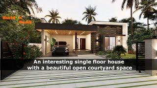 An interesting single floor house with a beautiful open courtyard space | 1378 Sqft | Buildon Ideas