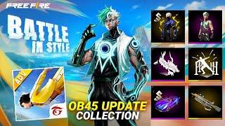 OB45 ALL FIRST LOOK COLLECTION ITEMS | OB45 ALL BUNDLE,WEAPON l FREE FIRE NEW EVENT l OB45 UPDATE