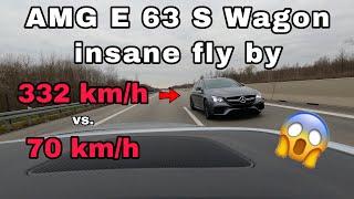 insane fly-by Mercedes AMG E 63 S Wagon top speed on Autobahn 332km/h