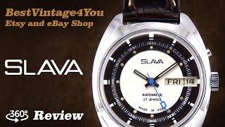 Hands-on video Review of Slava Soviet Mens Watch With 27 Jewels Automatic Movement From 70s