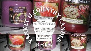 Yankee u. Country Candle " Coconut& Blueberry Tart, Sun-Drenched Apricot Rose,Peppermint Pinewheels"