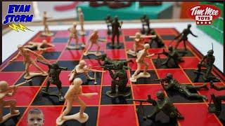 Plastic Army Men CHECKERS: Green vs Tan  with Jets, Tanks + Battle Pretend Play