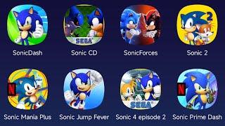 Sonic Dash, Sonic CD, Sonic Forces, Sonic 2, Sonic Mania Plus, Sonic Jump Fever, Sonic 4 Episode 2