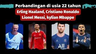 Perbandingan Erling Haaland, Cristiano Ronaldo, Lionel Messi dan Kylian Mbappe di usia 22 tahun.