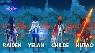 WHO is the BEST C0 DPS ? Raiden vs Yelan vs Chiilde vs Hutao !! [ Genshin Impact ]