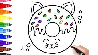 How to Draw a Cute Kitty Donut Easy| Drawing + Coloring Tutorial For Kids