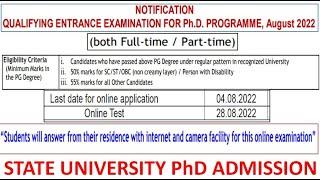 Online PhD Entrance Exam from Home | State University Full/Part Time PhD Admission | PG | NET Exempt