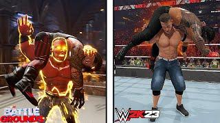 WWE Battlegrounds Vs. WWE 2K23 (Finishers Comparison)