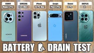 Honor Magic 6 Pro vs iPhone 15 Pro Max / Samsung S24 Ultra / OnePlus 12 - BATTERY DRAIN TEST
