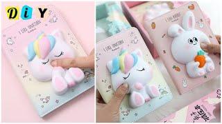 How to make unicorn squishy dairy / DIY cute Unicorn Squishy Notebook / stationery ideas