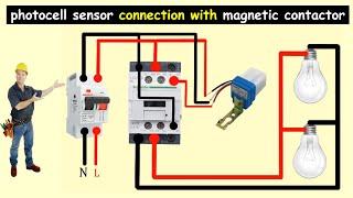 Photocell sensor connection with magnetic contactor || photocell sensor installation