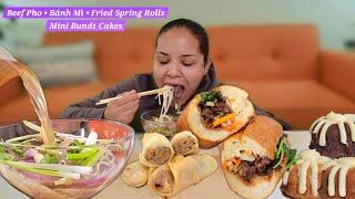 Vietnamese food - Pho, Banh Mi, Fried Spring Rolls | Mini Bundt Cakes Dessert | mukbang with asmr