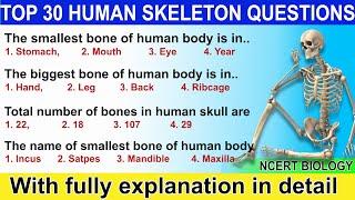 30 Top Very Important Human Skeleton Questions | Top 35 Previous Year Questions | #biologyclass12