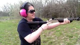 Wife shooting the single shot 12 gauge