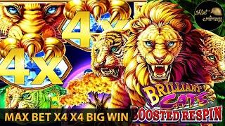 ⭐️MAX BET X4 X4 MULTIPLIER?!⭐️ Konami Brilliant Cats Boosted Respin Bonus Big Win Slot Machine