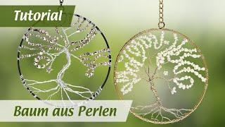 Metallring mit Lebensbaum aus Perlen - Edles Fensterbild - DIY Deko basteln - Ideen mit Herz