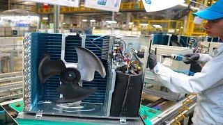 The process of mass producing Japanese air conditioners. Japanese craftsmanship and skills.