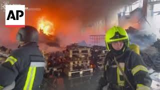 Firefighters tackle massive blaze after Russian strike in Odesa, Ukraine