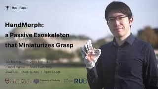 HandMorph: a Passive Exoskeleton that Miniaturizes Grasp (UIST 2021 Talk, Best Paper Award)