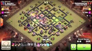 Shermanator vs lextasy Farm and War TH10 vs TH9  3 Star