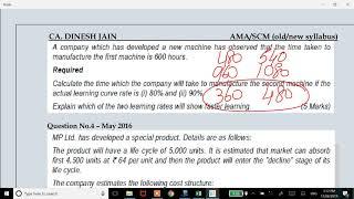 CA Final - SCMPE - Extra topic – Learning Curve