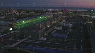 Aerial OLIMPIC VILAGE, SOCHI, RUSSIA. The Olympic village in Sochi at night. Amazing perspective of