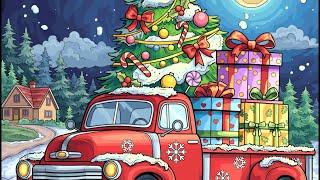 Red Truck Carring the Christmas Tree and Gifts Life Color Oasis #PaintbyNumbers #coloringbook