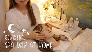 ASMR Relaxing Spa Day at Home facial treatment, scalp massage, hair brushing