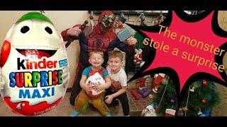 Learn Sizes with Surprise Eggs Opening Kinder end monster battle for sweets огромный киндер сюрприз