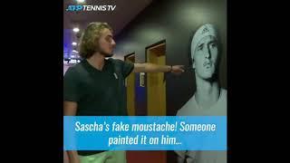 Who painted fake moustache on Alexander Zverev - Dominic Thiem or Stefanos Tsitsipas