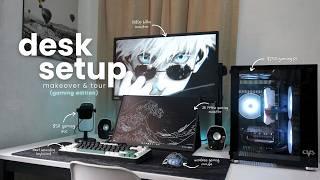 aesthetic gaming desk setup makeover & tour | black & white theme (gaming edition)