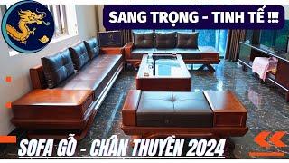  Bàn giao bộ SOFA GỖ hiện đại mẫu CHÂN THUYỀN 2024 CỰC ĐẸP