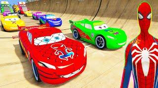 SPIDERMAN McQueen Friends CARS Mega TITANS Ramp ! SUPERHERO HULK Mack Truck Epic New Race - GTA V