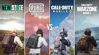 Warzone Mobile VS New State Mobile VS Call of Duty Mobile VS PUBG Mobile Comparison