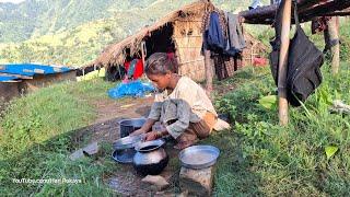 Very Relaxing Nepali Mountain Village Life | Daily Activities of Nepali Village People | Rainy Day