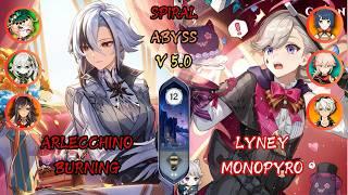 Arlecchino Burning & Lyney Monopyro | Abyss 5.0 | Floor 12 | Genshin Impact Gameplay